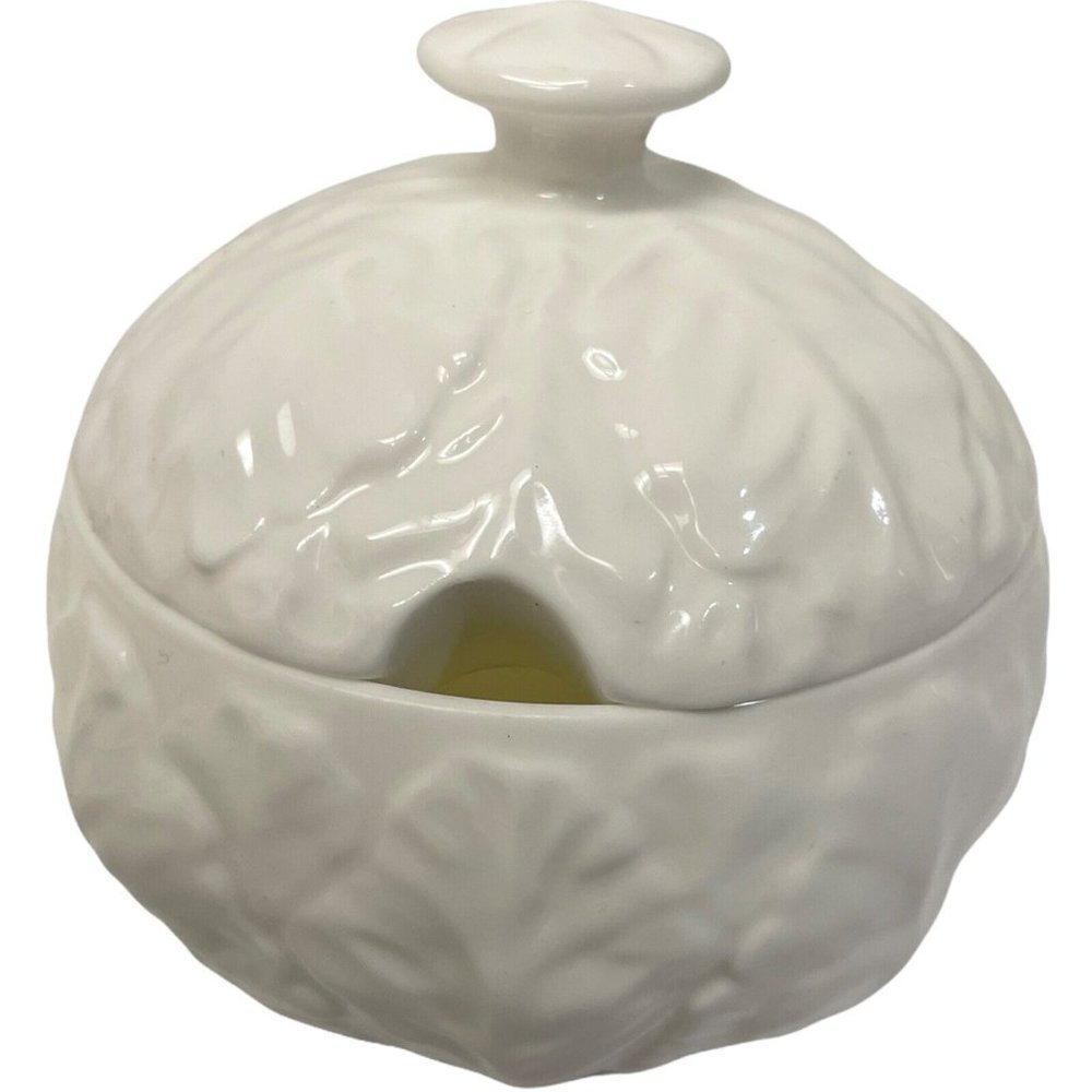 Coalport Sugar‎ Bowl Lid Marmalade Pot White Embossed Leaves Country ware 3 3/4"